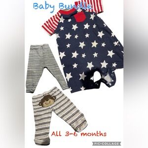 Lot of 3 PCS 3-6 Months BABY Bundle. Inc 2 pants and a one pc romper suit. EUC